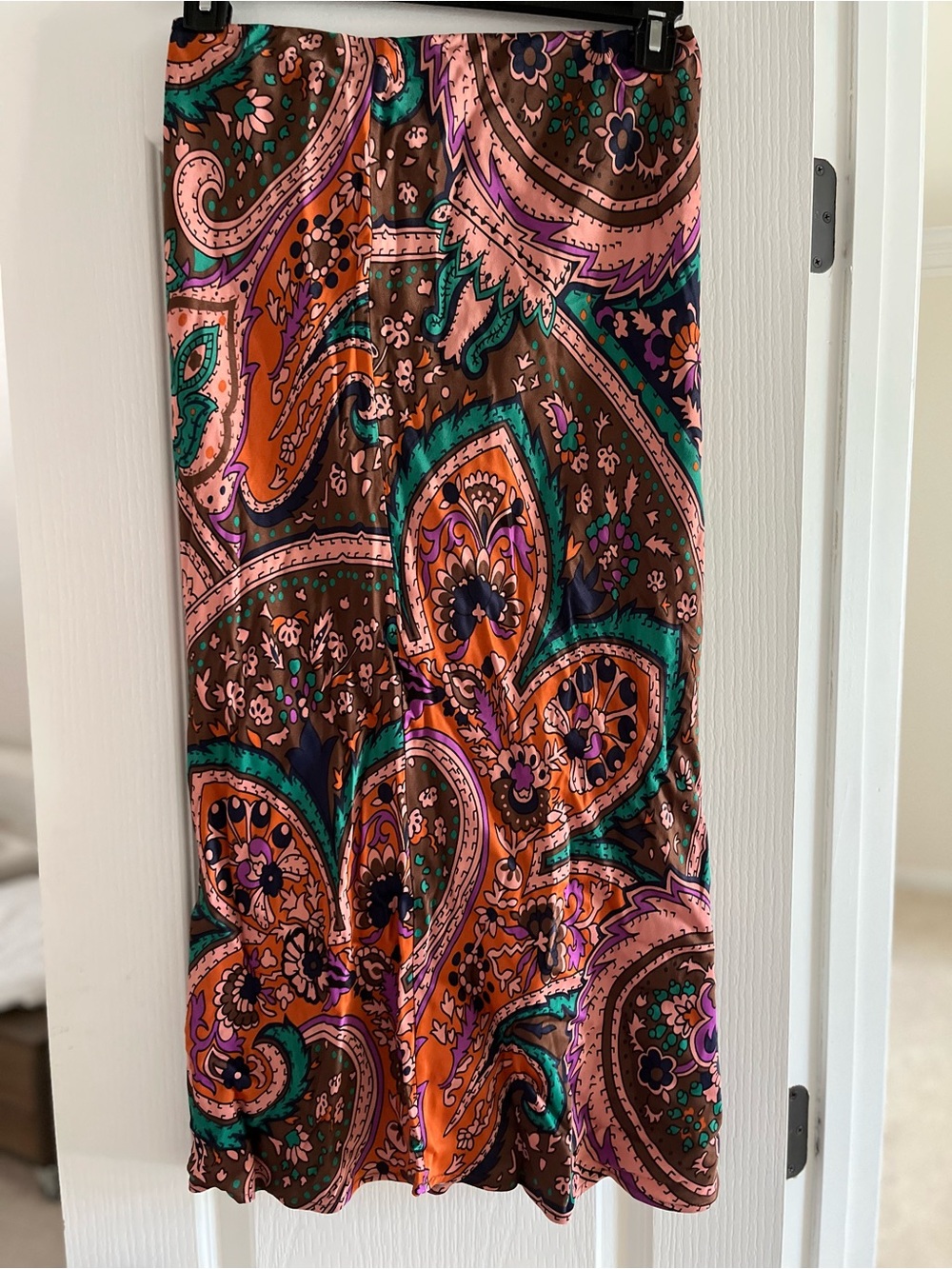 Anthropologie Multicolor Paisley Midi Skirt — Black, Purple, Pink, Brown